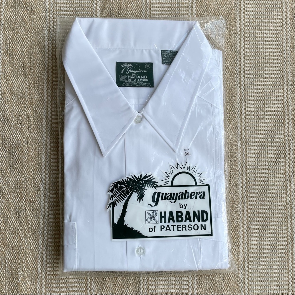 Haband Guayabera White Casual Button Down Shirt Top 3XL Embroidered Cuban